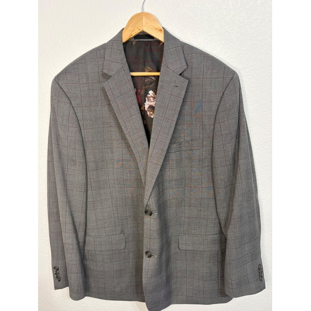 Sean John Mens Grey Glen Plaid Blazer Floral‎ Lining Sport Coat Jacket 46R